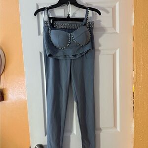 Haute Monde Studded Gray Jumpsuit